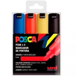 POSCA MARCADOR PC-8K/4C NO PERMANENTE PUNTA BISELADA 8.0MM COLORES SURTIDOS BASIC -ESTUCHE 4U-