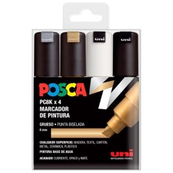 POSCA MARCADOR PC-8K/4C NO PERMANENTE PUNTA BISELADA 8.0MM COLORES SURTIDOS GSWB -ESTUCHE 4U-