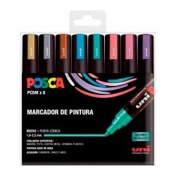 POSCA MARCADOR PC-5M/8C PINTURA NO PERMANENTE PUNTA BALA 1,8 - 2,5 MM C/SURTIDOS -ESTUCHE 8U-