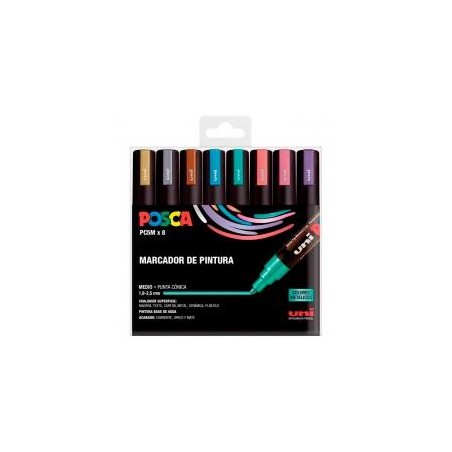 POSCA MARCADOR PC-5M/8C PINTURA NO PERMANENTE PUNTA BALA 1,8 - 2,5 MM C/SURTIDOS -ESTUCHE 8U-