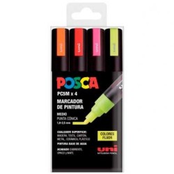 POSCA MARCADOR PC-5M/4C NO PERMANENTE 1.8MM-2.5MM COLORES SURTIDOS FLUOR -ESTUCHE 4U-