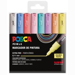 POSCA ESTUCHE BASIC PC-1M/8C NO PERMANENTE PUNTA FINA 0.9MM-1.3MM C/SURTIDOS PASTEL -8U-