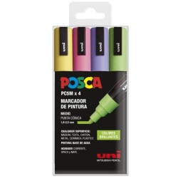 POSCA MARCADOR PC-5M/4C NO PERMANENTE 1.8MM-2.5MM COLORES SURTIDOS BRILLANTES -ESTUCHE 4U-