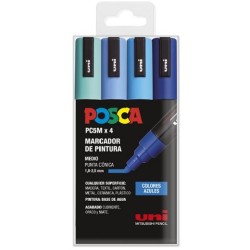 POSCA MARCADOR PC-5M/4C NO PERMANENTE 1.8MM-2.5MM COLORES SURTIDOS AZULES -ESTUCHE 4U-