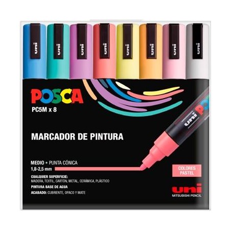 POSCA ESTUCHE BASIC MARCADOR PC-5M/8C SURTIDO PASTEL -8U-