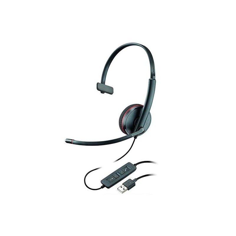 HP POLY AURICULARES BLACKWIRE C3210 DIADEMA MONOAURAL MICRÓFONO CONTROL DE VOLUMEN CABLE USB-A NEGRO