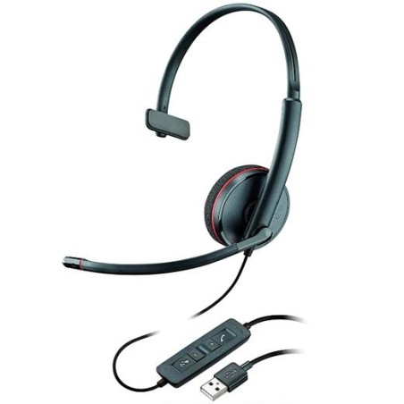 HP POLY AURICULARES BLACKWIRE C3210 DIADEMA MONOAURAL MICRÓFONO CONTROL DE VOLUMEN CABLE USB-A NEGRO