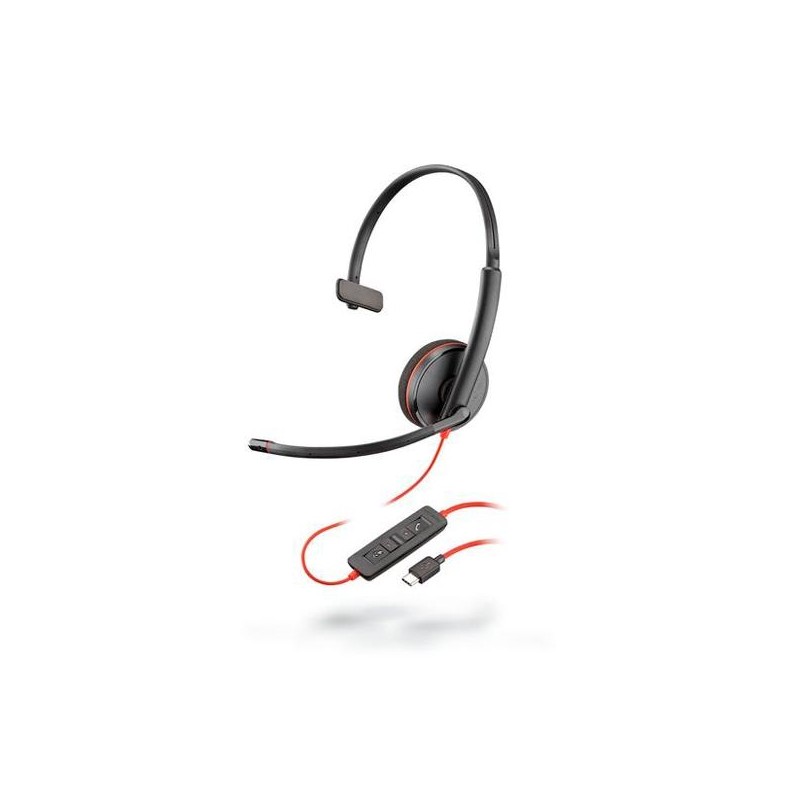 HP POLY AURICULARES BLACKWIRE C3210 DIADEMA MONOAURAL MICRÓFONO CONTROL DE VOLUMEN CABLE USB-C