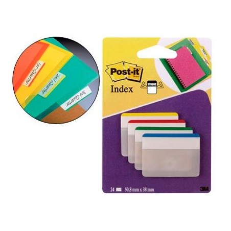 POST-IT INDEX RIGIDO ARCHIVAR GRANDES 4 COLORES X 24 MARCADORES