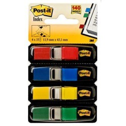 POST-IT INDEX ROJO, AZUL,AMARILLO, VERDE - 4 DISPENSADORES STD 4X35