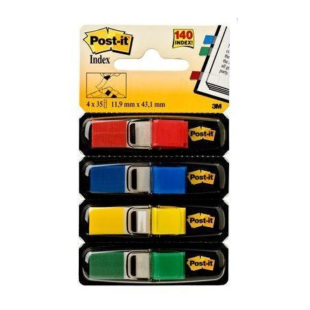 POST-IT INDEX ROJO, AZUL,AMARILLO, VERDE - 4 DISPENSADORES STD 4X35