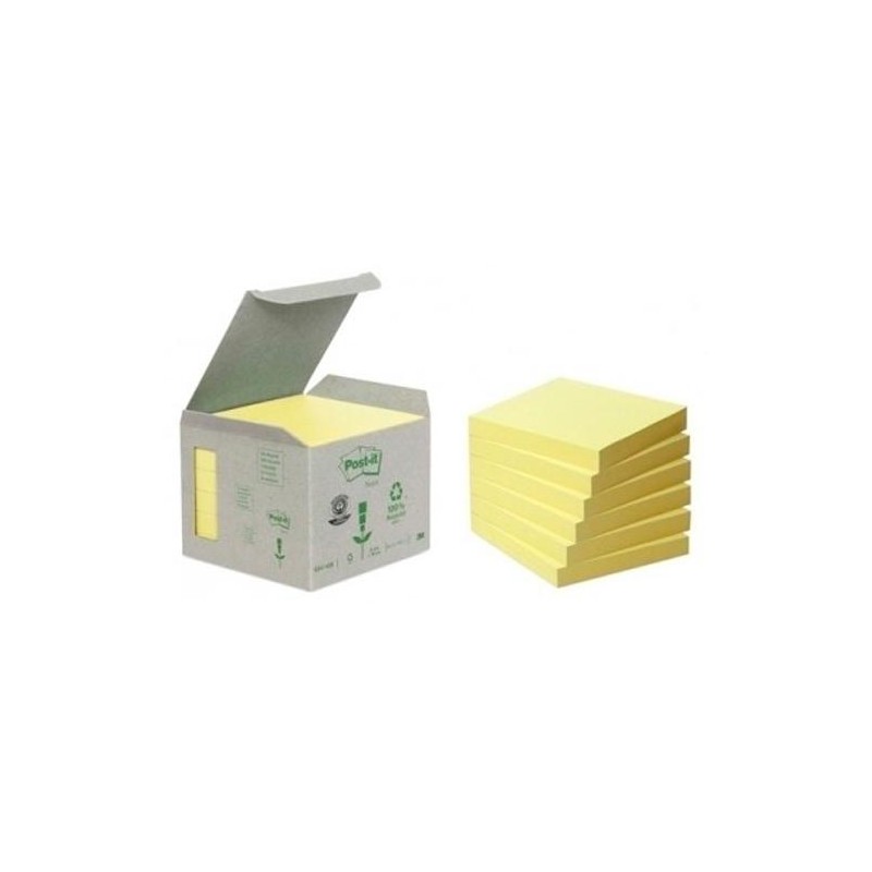 POST-IT BLOC NOTAS ADHESIVAS RECICLADAS 100H 76X76 CANARY YELLOW PAQUETE 6 UD