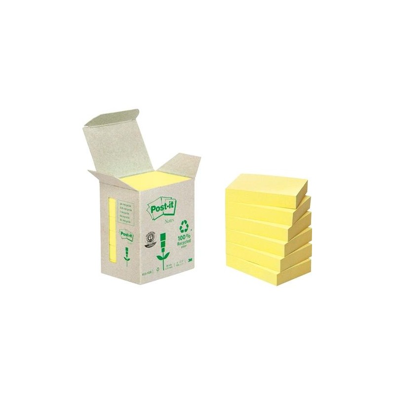 POST-IT BLOC NOTAS ADHESIVAS RECICLADAS 100H 38X51 CANARY YELLOW PAQUETE 6 UD