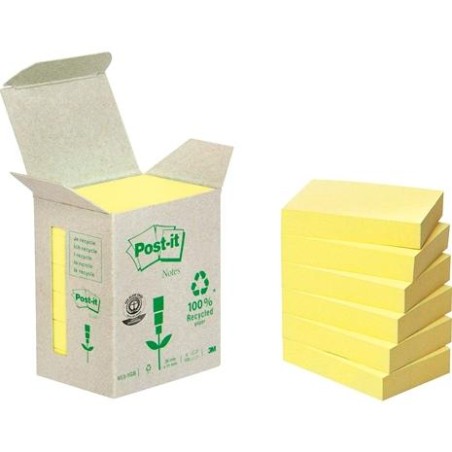 POST-IT BLOC NOTAS ADHESIVAS RECICLADAS 100H 38X51 CANARY YELLOW PAQUETE 6 UD