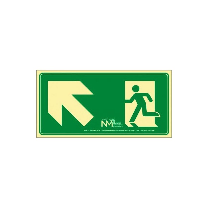ARCHIVO 2000 SEÑAL "EVACUAR ESCALERA ARRIBA IZQUIERDA" 320X160MM PP 700 MICRAS VERDE