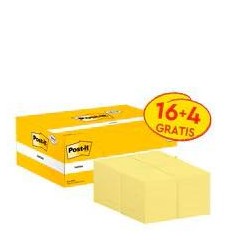 POST-IT BLOC NOTAS ADHESIVAS 653 100H 38X51 (NO ENCELOFANADOS) CANARY YELLOW PAQUETE 16 UD + 4 UD GRATIS