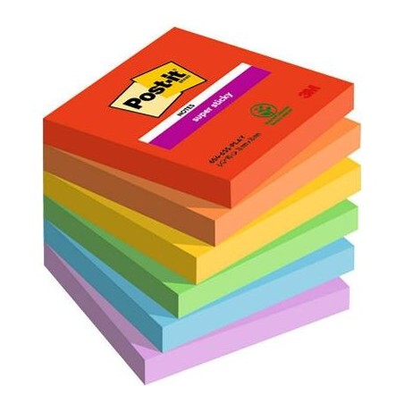 POST-IT NOTAS ADHESIVAS SUPER STICKY 3 COLORES LUGARES PLAYFUL 76X76 6 BLOCS