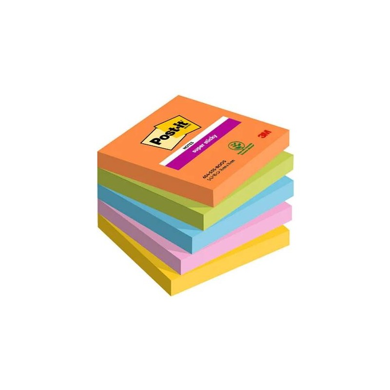 POST-IT BLOCS NOTAS SUPER STICKY 90 HOJAS 4 COLORES NEÓN LUGARES BOOST 76X76 5 BLOCS