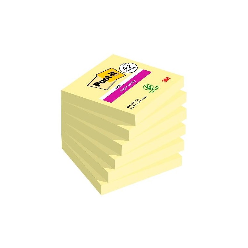 POST-IT BLOC NOTAS ADHESIVAS SUPER STICKY 90H 76X76 CANARY YELLOW PAQUETE 6 UD