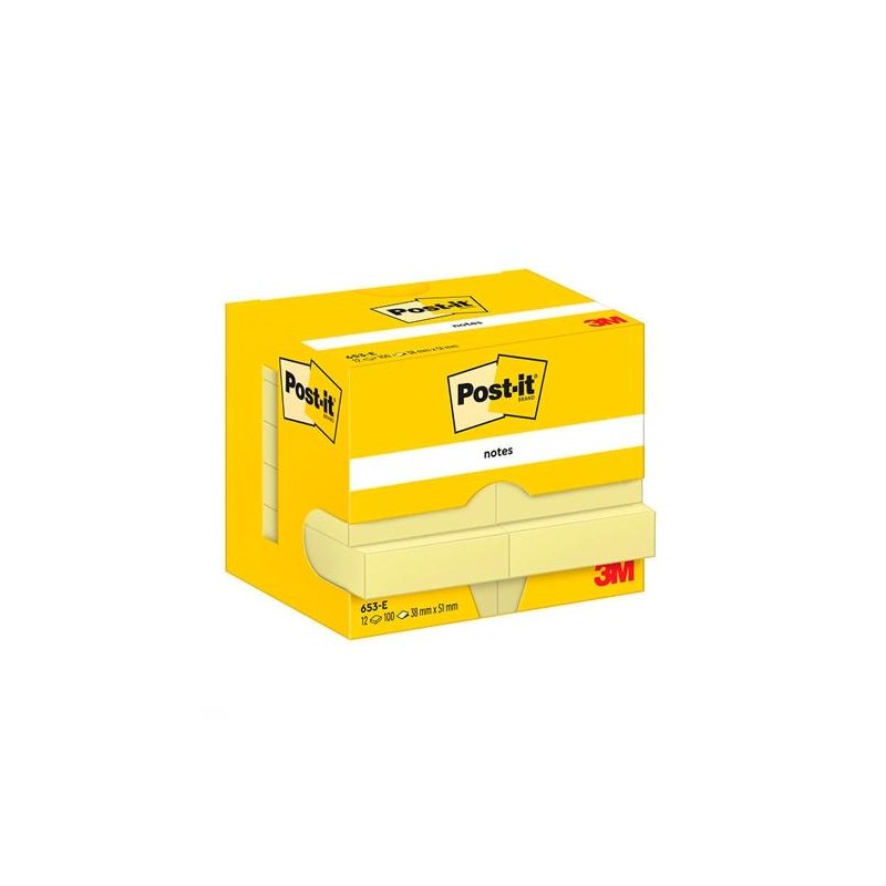 POST-IT BLOC NOTAS ADHESIVAS 653 100H 38X51 CANARY YELLOW PAQUETE 12 UD