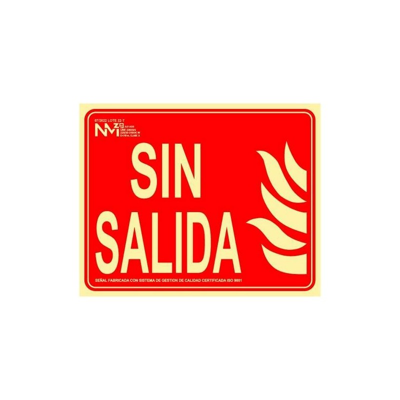 ARCHIVO 2000 SEÑAL DE INCENDIO "SIN SALIDA" 210X250MM PP ROJO