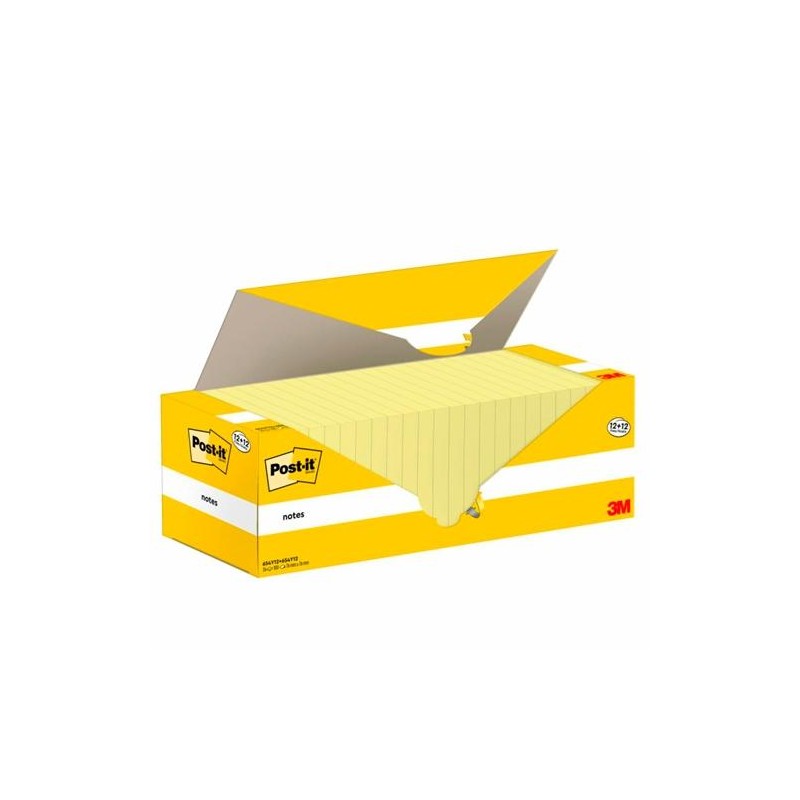 POST-IT BLOC NOTAS ADHESIVAS 654 100H 76X76 CANARY YELLOW PACK 12 UD + 12 UD GRATIS