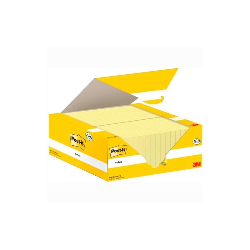 POST-IT BLOC NOTAS 654 CANARY YELLOW 100H 76X76 PAQUETE 24 UD + 12 UD GRATIS