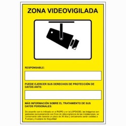 ARCHIVO 2000 SEÑAL "CÁMARAS DE VIGILANCIA EN GRABACIÓN LAS 24 HORAS" 210X297 PVC AMARILLO