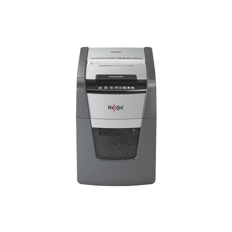 REXEL DESTRUCTORA AUTOMÁTICA OPTIMUM AUTOFEED 100M CORTE PARTÍCULAS P-5 (2X15 MM) ANTIATASCO NEGRO