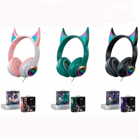 ROYMART AURICULARES GAMERS PODS ESTEREO C/CABLE Y LUCES DE NEÓN COLORES SURTIDOS