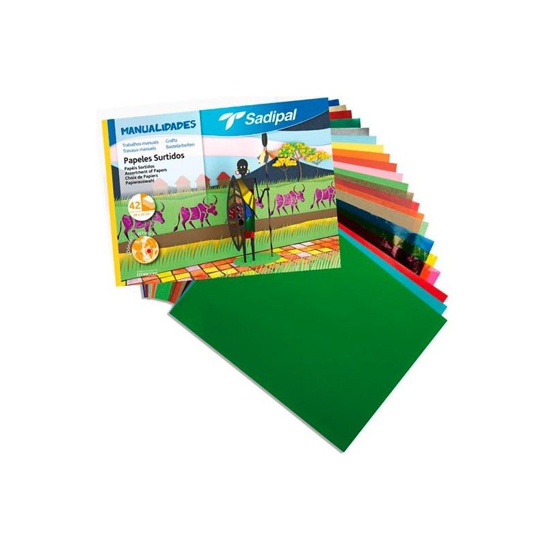 SADIPAL PAPELES SURTIDOS PARA MANUALIDADES 32X24CM PACK 42 HOJAS COLORES