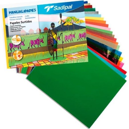 SADIPAL PAPELES SURTIDOS PARA MANUALIDADES 32X24CM PACK 42 HOJAS COLORES