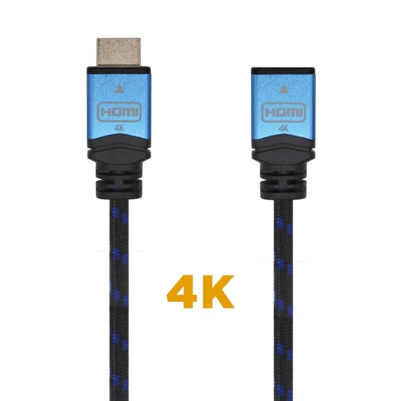 AISENS CABLE HDMI V2.0 PROLONGADOR PREMIUM ALTA VELOCIDAD / HEC 4K@60HZ 18GPS, A/M - A/H NEGRO/AZUL 2.0M