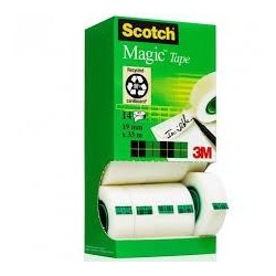 SCOTCH CINTA ADHESIVA INVISIBLE MAGIC ROLLO 19MM X 33M CAJA 12+2UD