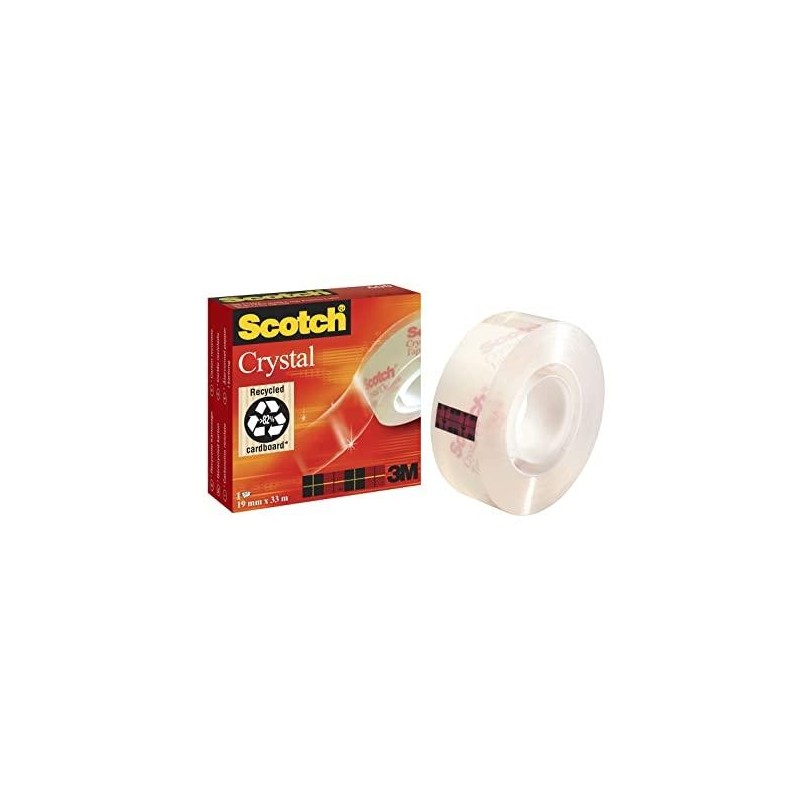 SCOTCH CINTA ADHESIVA SUPERTRANSPARENTE CRYSTAL 600 ROLLO 19MM X 33M CAJA INDIVIDUAL