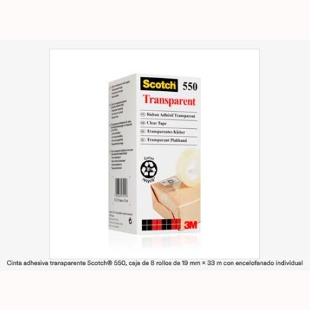 SCOTCH CINTA TRANSPARENTE 550 19X33M -PACK 8 ROLLOS-