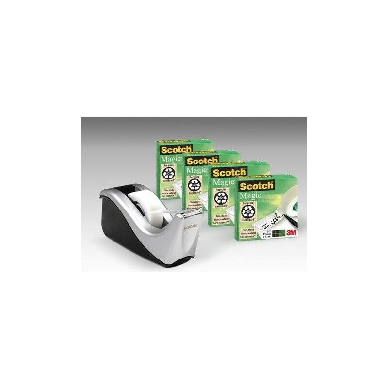 SCOTCH DISPENSADOR C60 NEGO/PLATA + 4 ROLLOS CINTA SCOTCH MAGIC 19MMX33M