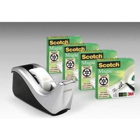 SCOTCH DISPENSADOR C60 NEGO/PLATA + 4 ROLLOS CINTA SCOTCH MAGIC 19MMX33M
