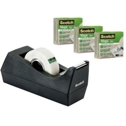 SCOTCH DISPENSADOR PORTARROLLOS SCOTCH C38 NEGRO + 3 CINTA MAGICA 900