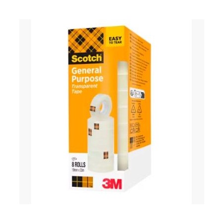 SCOTCH CINTA TRANSPARENTE 508 19X33M -PACK 8 ROLLOS-