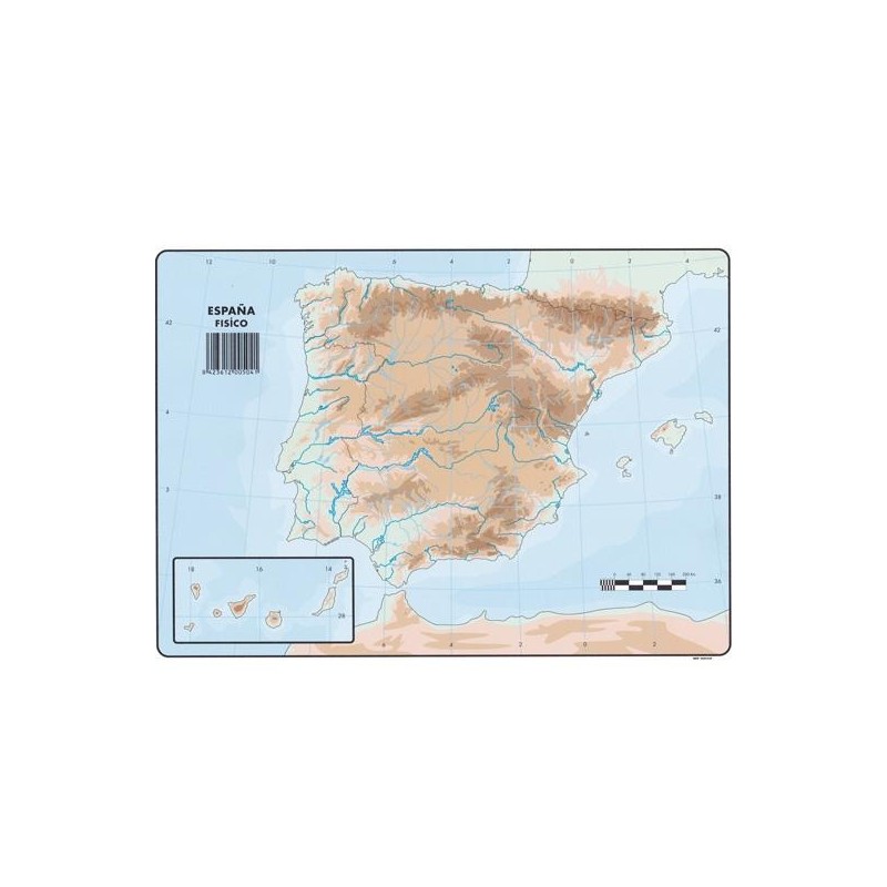 SELVI MAPA MUDO FÍSICO DE ESPAÑA A4 -50U-