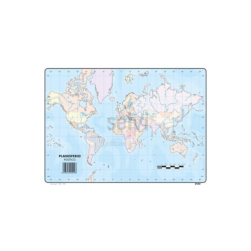 SELVI MAPA MUDO PLANISFERIO POLITICO A4 -50U-