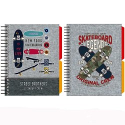SENFORT CUADERNO ESPIRAL A6 120H T/DURA 2 SEPARADORES FORRADO SKATEBOARD SURTIDO