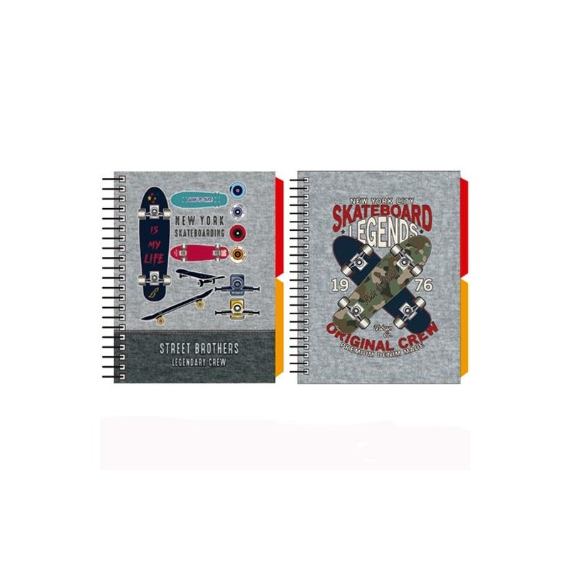 SENFORT CUADERNO ESPIRAL A6 120H T/DURA 2 SEPARADORES FORRADO SKATEBOARD SURTIDO