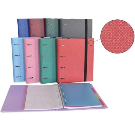 SENFORT CARPETA ANILLAS 4X30MM RINGBOOK C/RECAMBIO 120H A4 C/GOMA 4 SEPARADORES FORRADO COTTON C/SURTIDOS