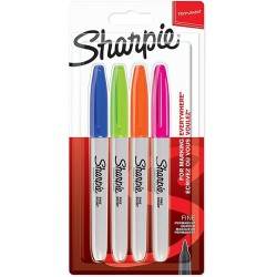 SHARPIE MARCADOR PERMANENTE FINE PUNTA REDONDA 0.9MM C/SURTIDOS NEÓN BLÍSTER 4 UD