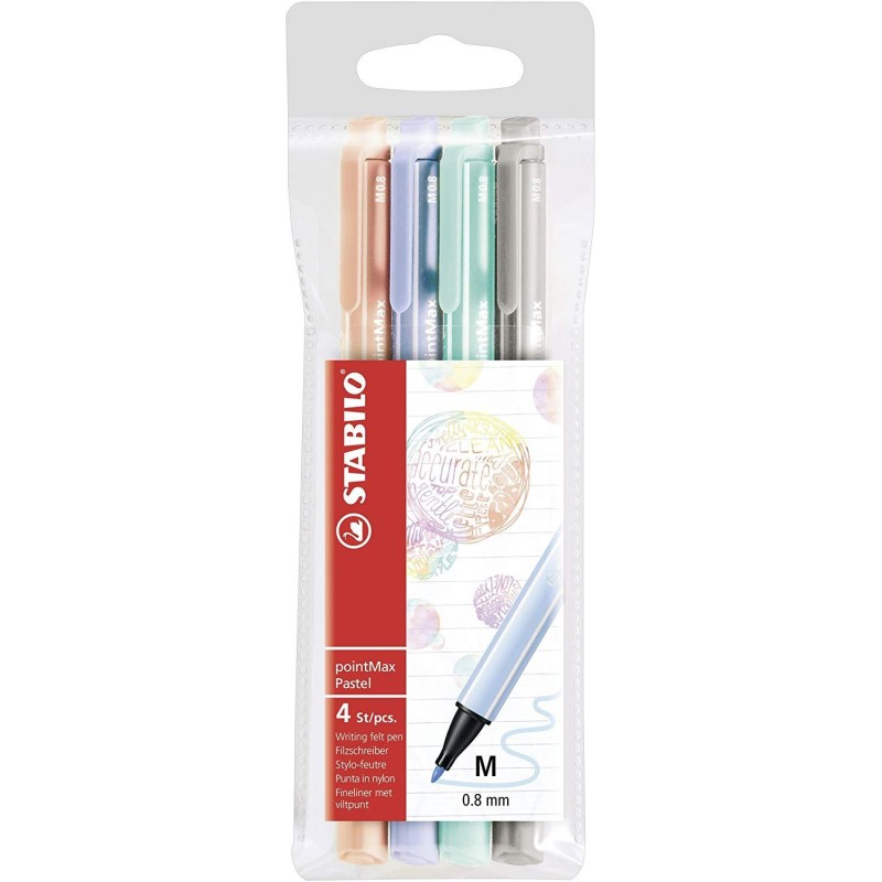 STABILO ROTULADORES PARA ESCRITURA POINTMAX PUNTA M C/SURTIDOS PASTEL ESTUCHE 4 UD