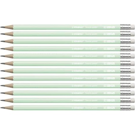 STABILO LÁPIZ GRAFITO SWANO PASTEL HB CON GOMA VERDE CAJA 12 UD