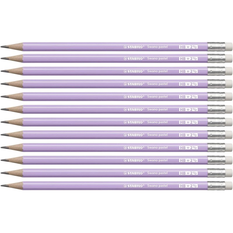 STABILO LÁPIZ GRAFITO SWANO PASTEL HB CON GOMA LILA CAJA 12 UD