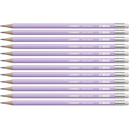 STABILO LÁPIZ GRAFITO SWANO PASTEL HB CON GOMA LILA CAJA 12 UD